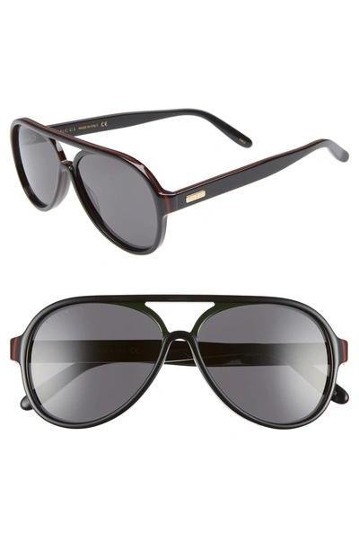 Shop Gucci 57mm Aviator Sunglasses In Black