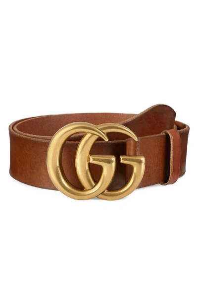Shop Gucci Running Gold Leather Belt In Brown