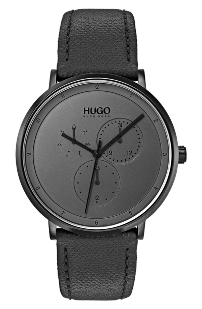 Shop Hugo Ultra Slim Leather Strap Watch, 40mm In Grey
