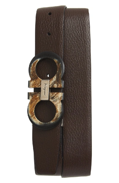 Shop Ferragamo Double Gancio Reversible Leather Belt In Hickory/ Black