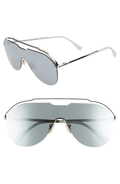 Shop Fendi 137mm Shield Aviator Sunglasses - Ruthenium
