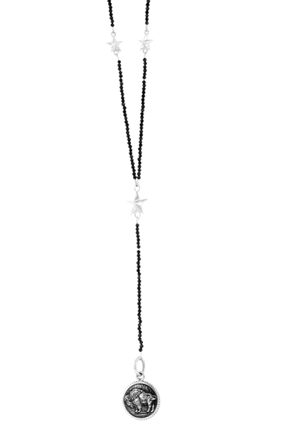 Shop King Baby Buffalo Rosary Necklace In Silver/ Black