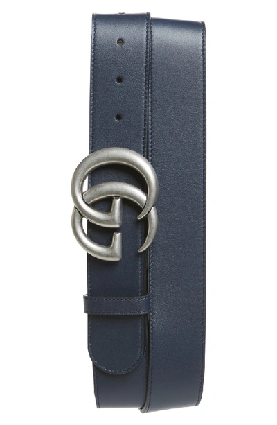 Shop Gucci Logo Leather Belt In Blue
