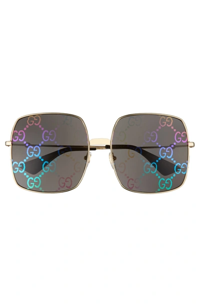 Shop Gucci 60mm Square Sunglasses - Gold/ Grey