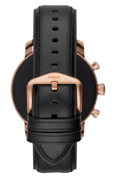 Shop Fossil Q Explorist Hr Leather Strap Smart Watch, 45mm In Black/ Rose Gold