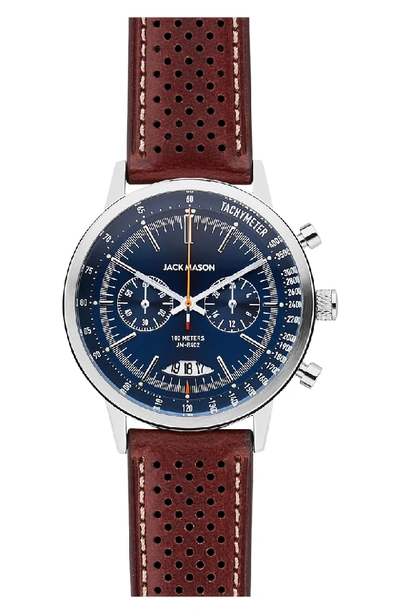 Shop Jack Mason Racing Chronograph Leather Strap Watch, 40mm In Blue