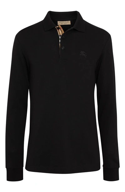 Shop Burberry Hartford Long Sleeve Polo In Black