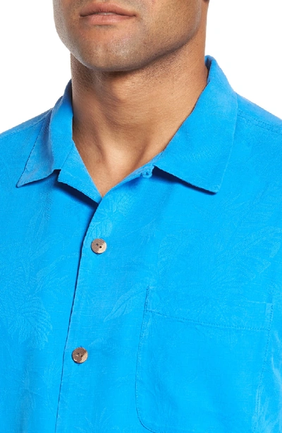 Shop Tommy Bahama St Lucia Fronds Silk Camp Shirt In Santorini Blue