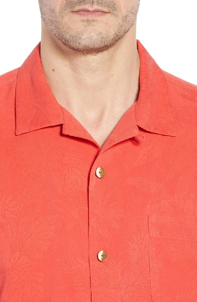 Shop Tommy Bahama St Lucia Fronds Silk Camp Shirt In Bright Coral