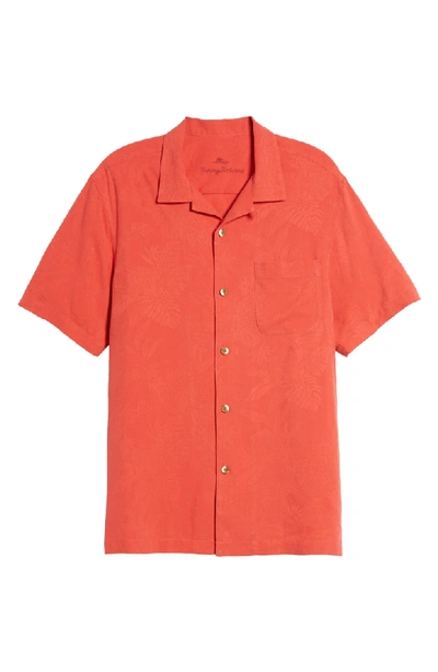 Shop Tommy Bahama St Lucia Fronds Silk Camp Shirt In Bright Coral