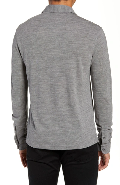 Shop Z Zegna Trim Fit Wool Long Sleeve Polo Shirt In Grey