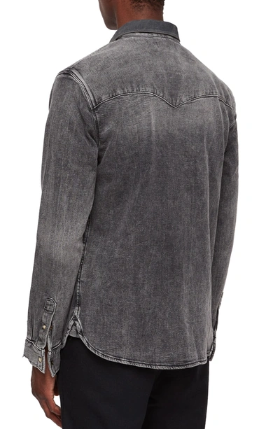 Shop Allsaints Glockeley Slim Fit Western Denim Shirt In Faded Black