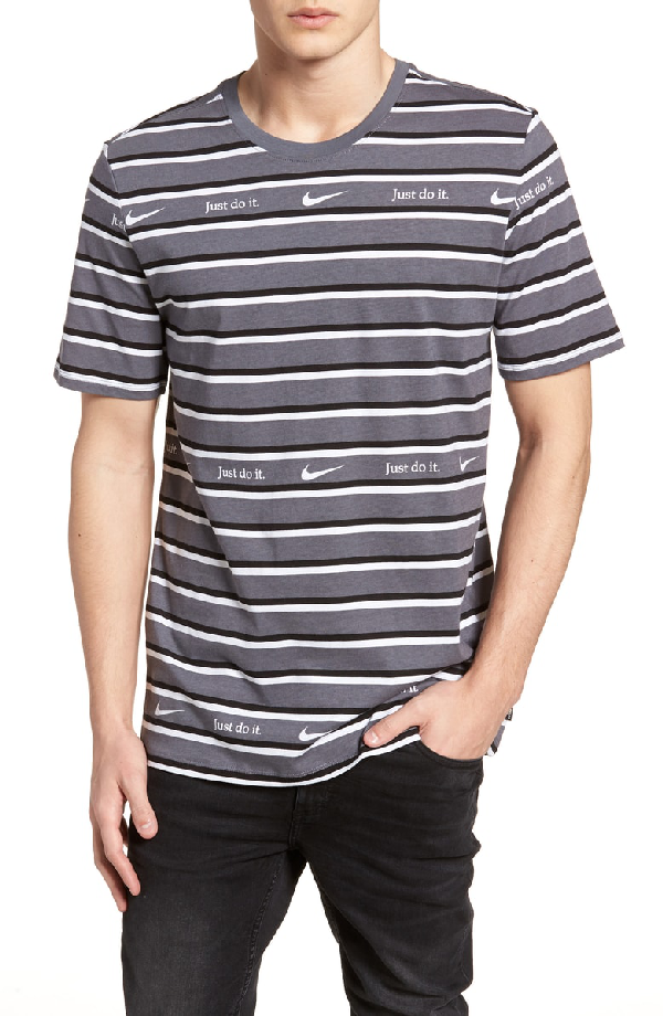 Nike Just Do It Stripe T-shirt In White/ Gun Smoke | ModeSens