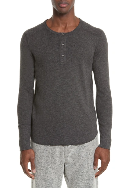 Shop Wings + Horns Base Long Sleeve Henley In Heather Charcoal