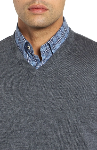 Shop Peter Millar Wool & Silk V-neck Sweater In Charcoal