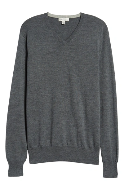 Shop Peter Millar Wool & Silk V-neck Sweater In Charcoal