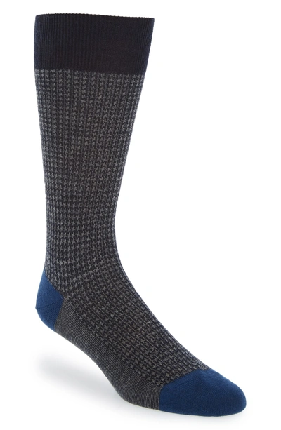 Shop Pantherella Houndstooth Wool Blend Socks In Navy Blue