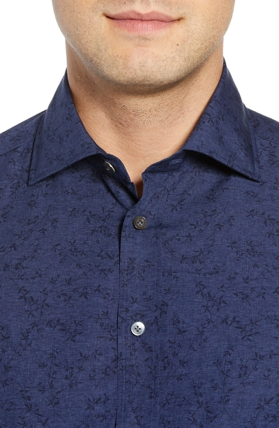 Shop Luciano Barbera Slim Fit Print Dress Shirt In Navy