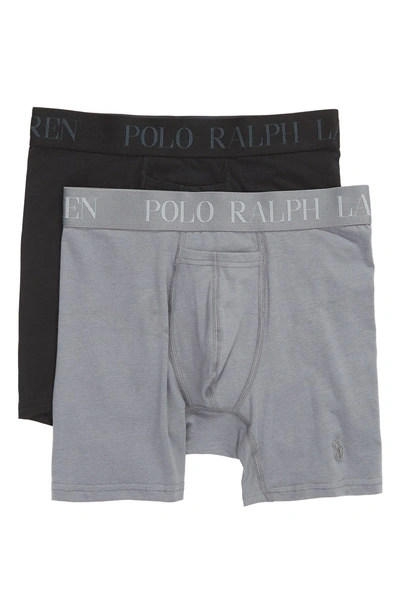 Shop Polo Ralph Lauren 2-pack Cotton & Modal Boxer Briefs In Marine Grey/ Polo Black