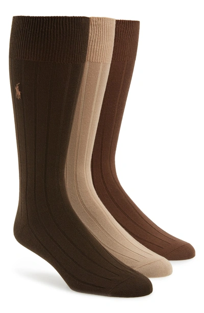 Shop Polo Ralph Lauren Ralph Lauren 3-pack Supersoft Ribbed Socks In Brown Multi