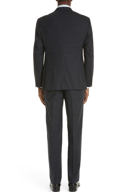 Shop Emporio Armani G-line Trim Fit Stretch Plaid Wool Suit In Navy/ Brown