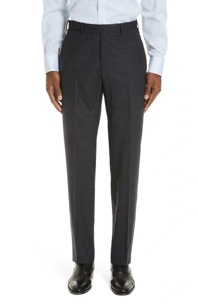 Shop Emporio Armani G-line Trim Fit Stretch Plaid Wool Suit In Navy/ Brown