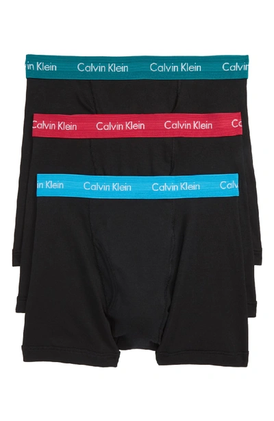 Shop Calvin Klein 3-pack Boxer Briefs In Black W/ Blue/ Green/ Amaranth
