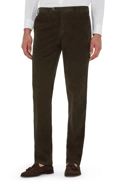 Shop Zanella Curtis Flat Front Stretch Corduroy Cotton Trousers In Olive