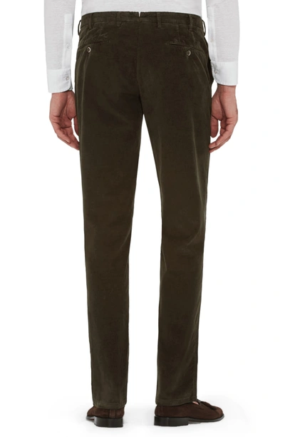 Shop Zanella Curtis Flat Front Stretch Corduroy Cotton Trousers In Olive