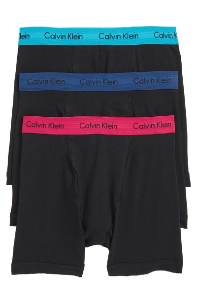 Shop Calvin Klein 3-pack Boxer Briefs In Black Seaway/ Blue/ Amaranth