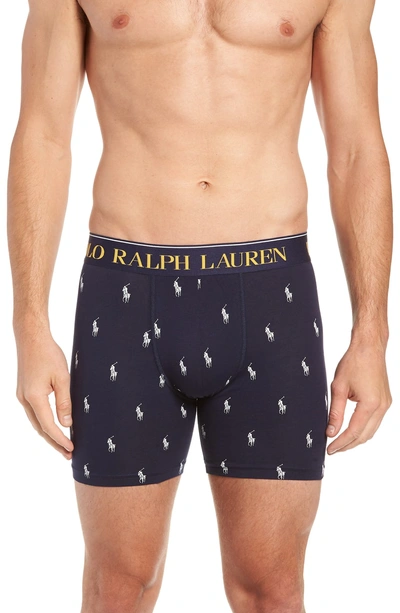 Shop Polo Ralph Lauren Stretch Cotton Hanging Boxer Briefs In Cruise Navy/ White Pony