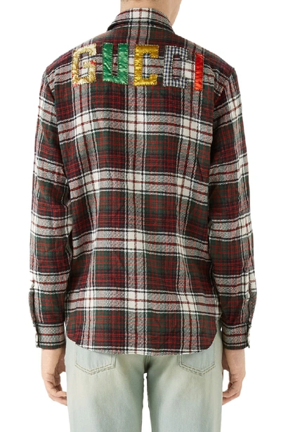 Shop Gucci Vintage Tartan Check Wool Flannel Sport Shirt In Red