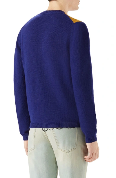 Shop Gucci Intarsia V-stripe Wool Sweater In Blue