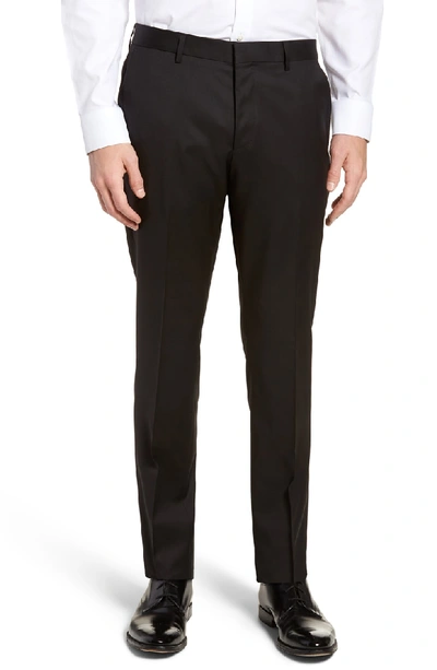 Shop Hugo Boss Gibson Cyl Flat Front Slim Fit Solid Wool Trousers In Black