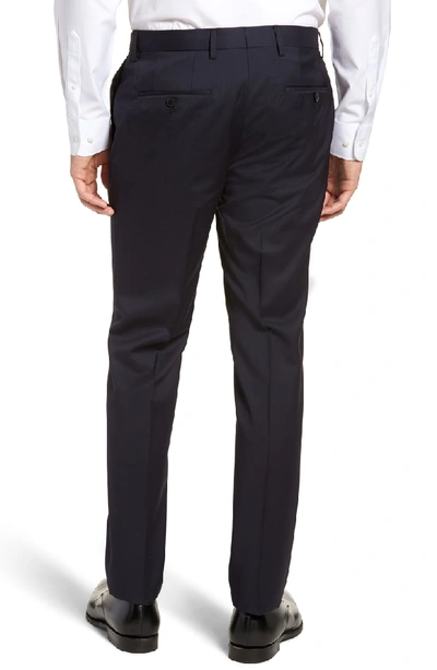 Shop Hugo Boss Gibson Cyl Flat Front Slim Fit Solid Wool Trousers In Dark Blue