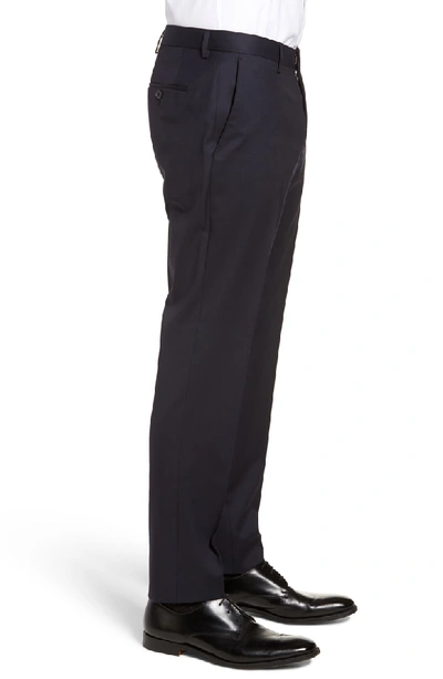 Shop Hugo Boss Gibson Cyl Flat Front Slim Fit Solid Wool Trousers In Dark Blue