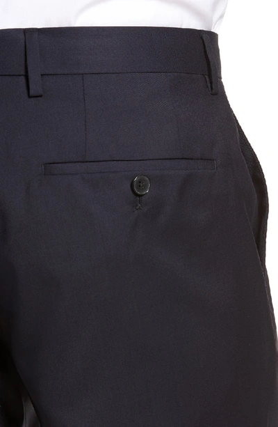 Shop Hugo Boss Gibson Cyl Flat Front Slim Fit Solid Wool Trousers In Dark Blue