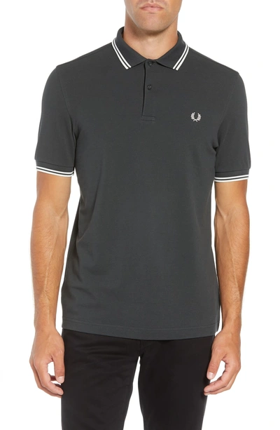 Shop Fred Perry Extra Trim Fit Twin Tipped Pique Polo In Anthracite / Snow White