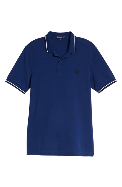 Shop Fred Perry Extra Trim Fit Twin Tipped Pique Polo In Medieval Blue / White / Black