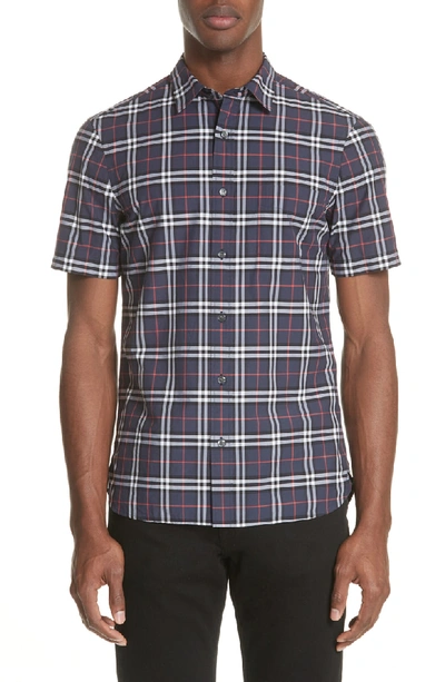 Shop Burberry Alexander Check Sport Shirt In Navy