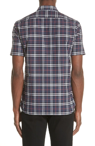 Shop Burberry Alexander Check Sport Shirt In Navy