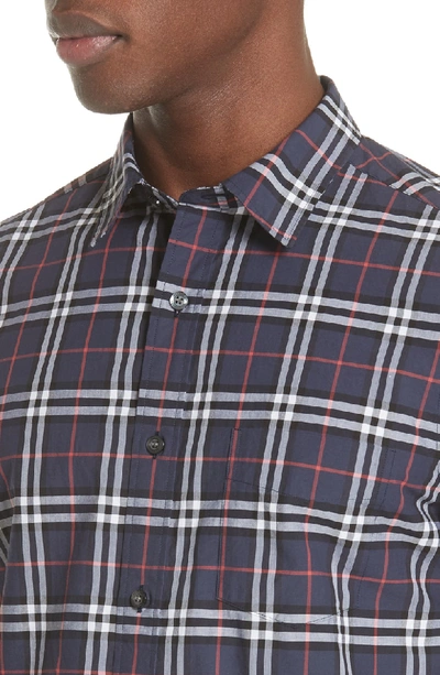 Shop Burberry Alexander Check Sport Shirt In Navy