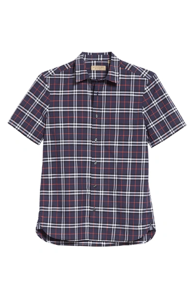 Shop Burberry Alexander Check Sport Shirt In Navy