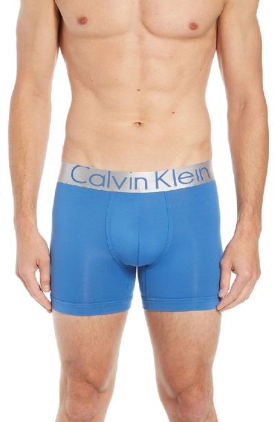 Shop Calvin Klein Steel Micro 3-pack Boxer Briefs In Black/ Fire Brick/ Blue