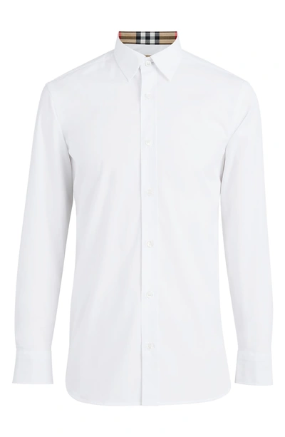 Shop Burberry William Stretch Solid Sport Shirt In White