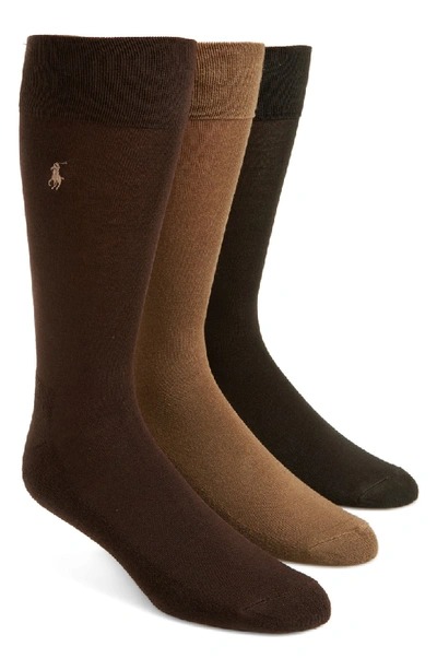 Shop Polo Ralph Lauren Assorted 3-pack Supersoft Socks In Tobacco/ Olive/ Dark Brown