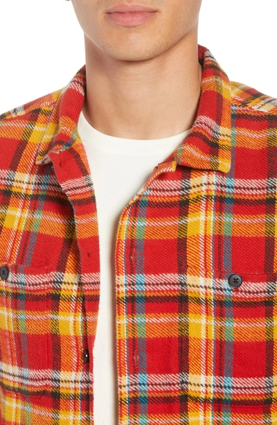Shop Frame Classic Fit Flannel Shirt Jacket In Dark Rouge Multi