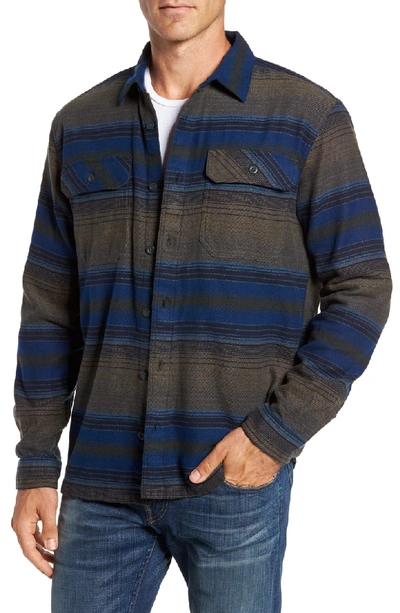 Shop Patagonia 'fjord' Regular Fit Organic Cotton Flannel Shirt In Blanket Stripe Navy Blue