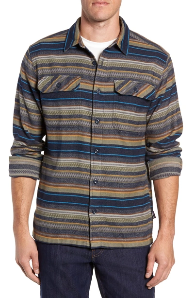 Shop Patagonia 'fjord' Regular Fit Organic Cotton Flannel Shirt In Folk Dobby Navy Blue