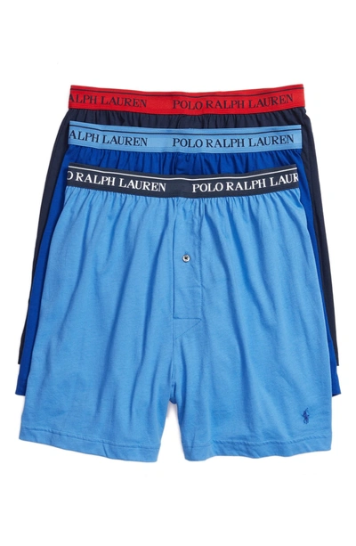 Shop Lauren Ralph Lauren 3-pack Cotton Boxers In Blues Pack